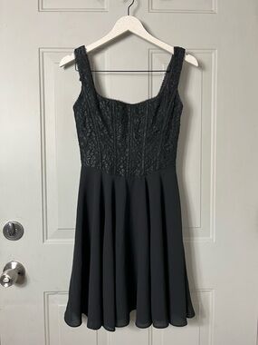 Cache Vintage Whimsygoth Punk Victorian Lace Up Back Black Mini Dress size 4